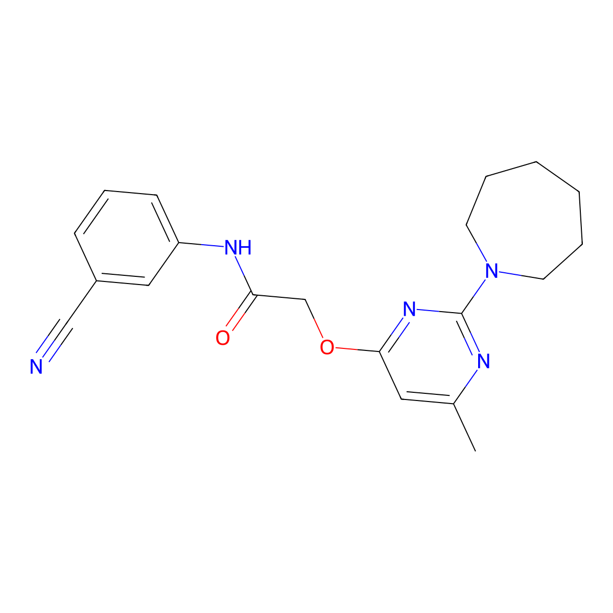 2-{[2-(azepan-1-yl)-6-methylpyrimidin-4-yl]oxy}-N-(3-cyanophenyl)acetamide molecular structure, CAS 1226441-77-5