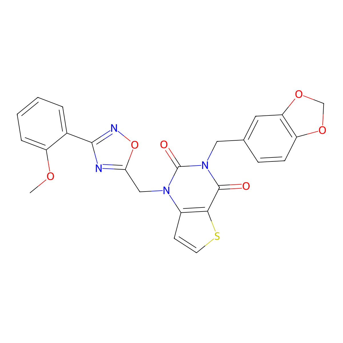 3-(benzo[d][1,3]dioxol-5-ylmethyl)-1-((3-(2-methoxyphenyl)-1,2,4-oxadiazol-5-yl)methyl)thieno[3,2-d]pyrimidine-2,4(1H,3H)-dione molecular structure, CAS 1226441-78-6
