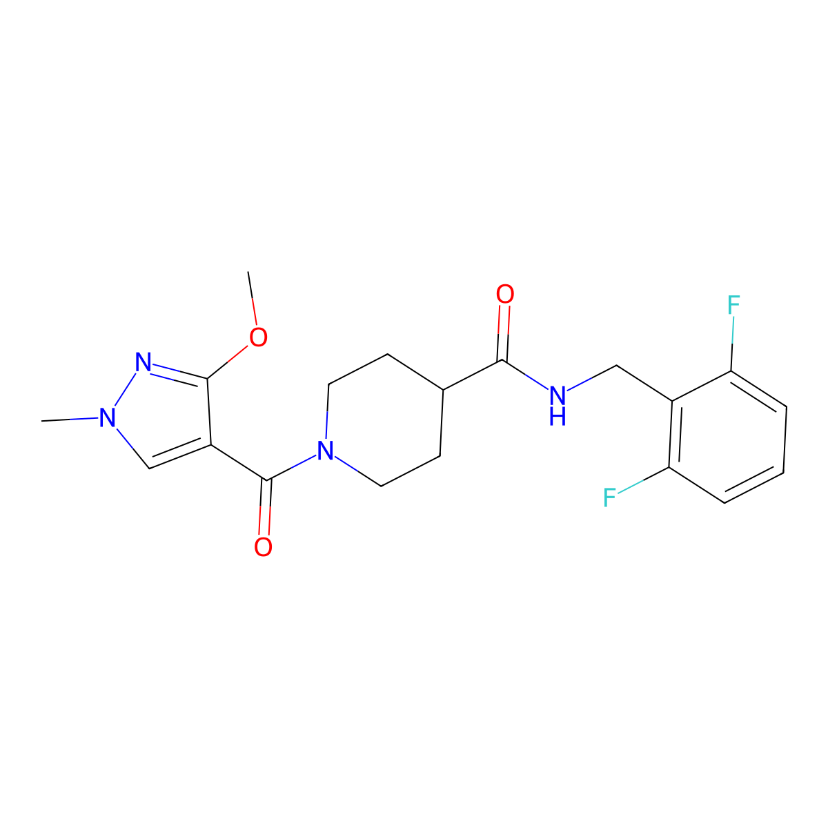 N-(2,6-difluorobenzyl)-1-(3-methoxy-1-methyl-1H-pyrazole-4-carbonyl)piperidine-4-carboxamide molecular structure, CAS 1226441-80-0