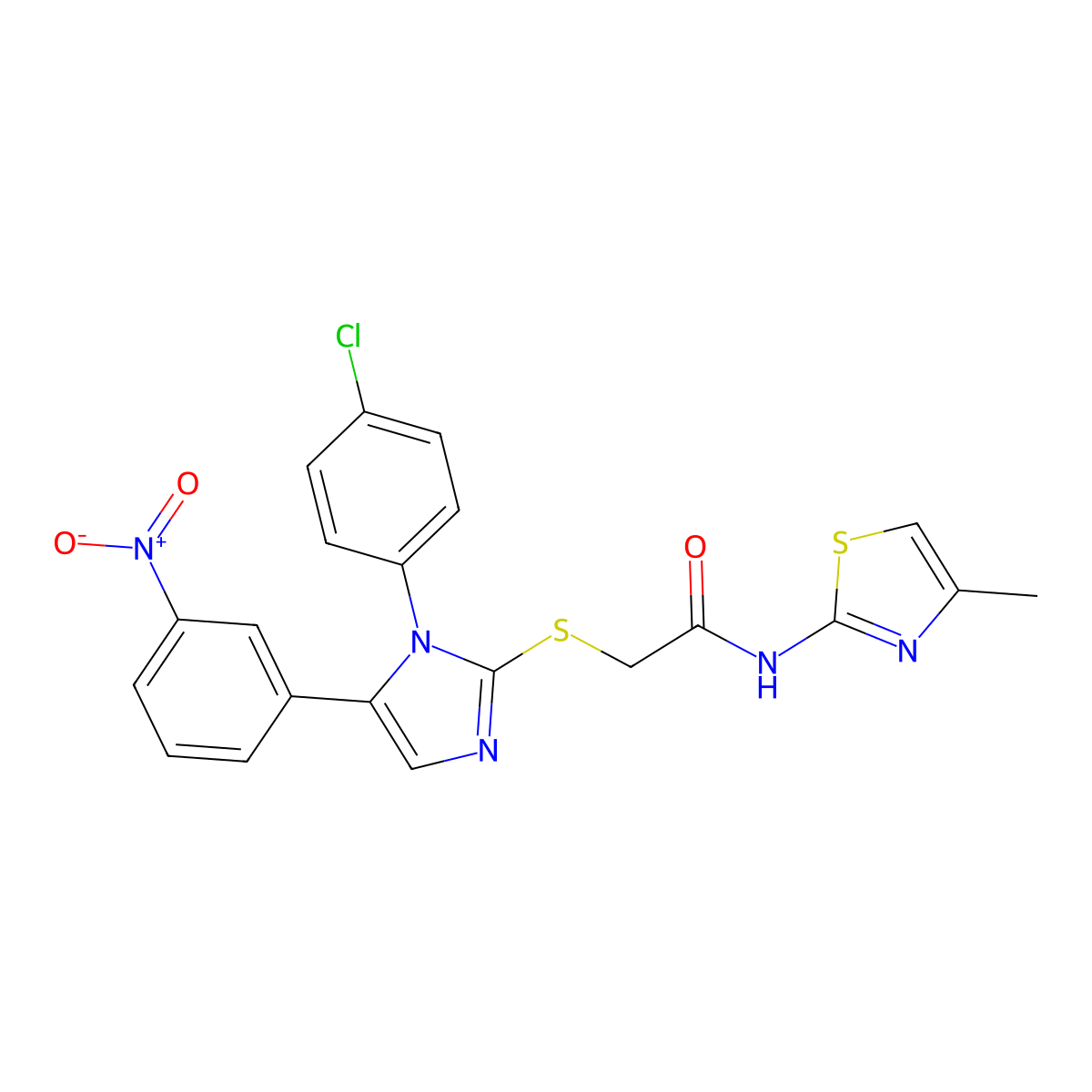 2-((1-(4-chlorophenyl)-5-(3-nitrophenyl)-1H-imidazol-2-yl)thio)-N-(4-methylthiazol-2-yl)acetamide molecular structure, CAS 1226441-86-6