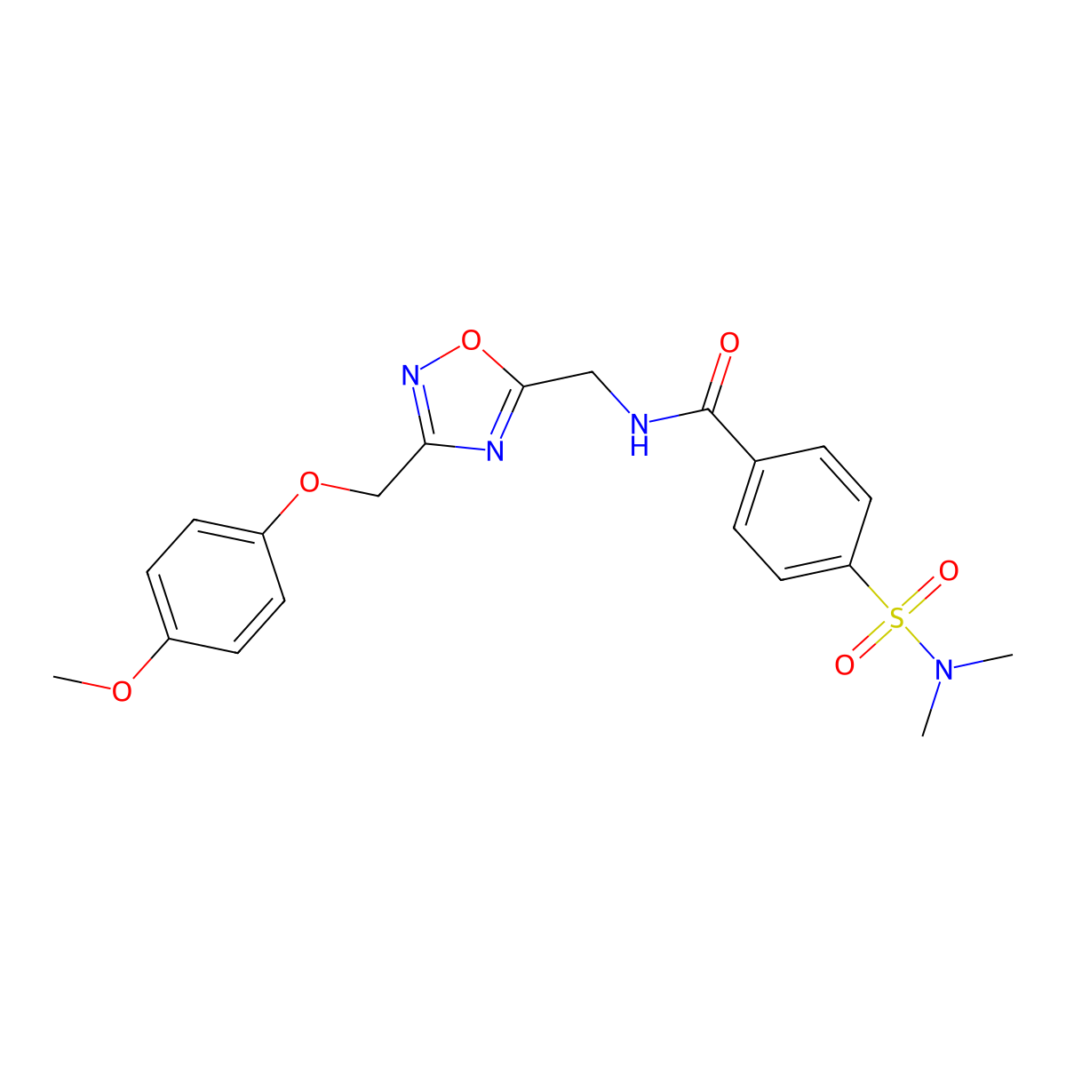 4-(N,N-dimethylsulfamoyl)-N-((3-((4-methoxyphenoxy)methyl)-1,2,4-oxadiazol-5-yl)methyl)benzamide molecular structure, CAS 1226441-89-9