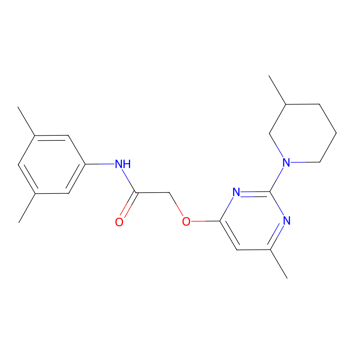 N-(3,5-dimethylphenyl)-2-{[6-methyl-2-(3-methylpiperidin-1-yl)pyrimidin-4-yl]oxy}acetamide molecular structure, CAS 1226441-93-5