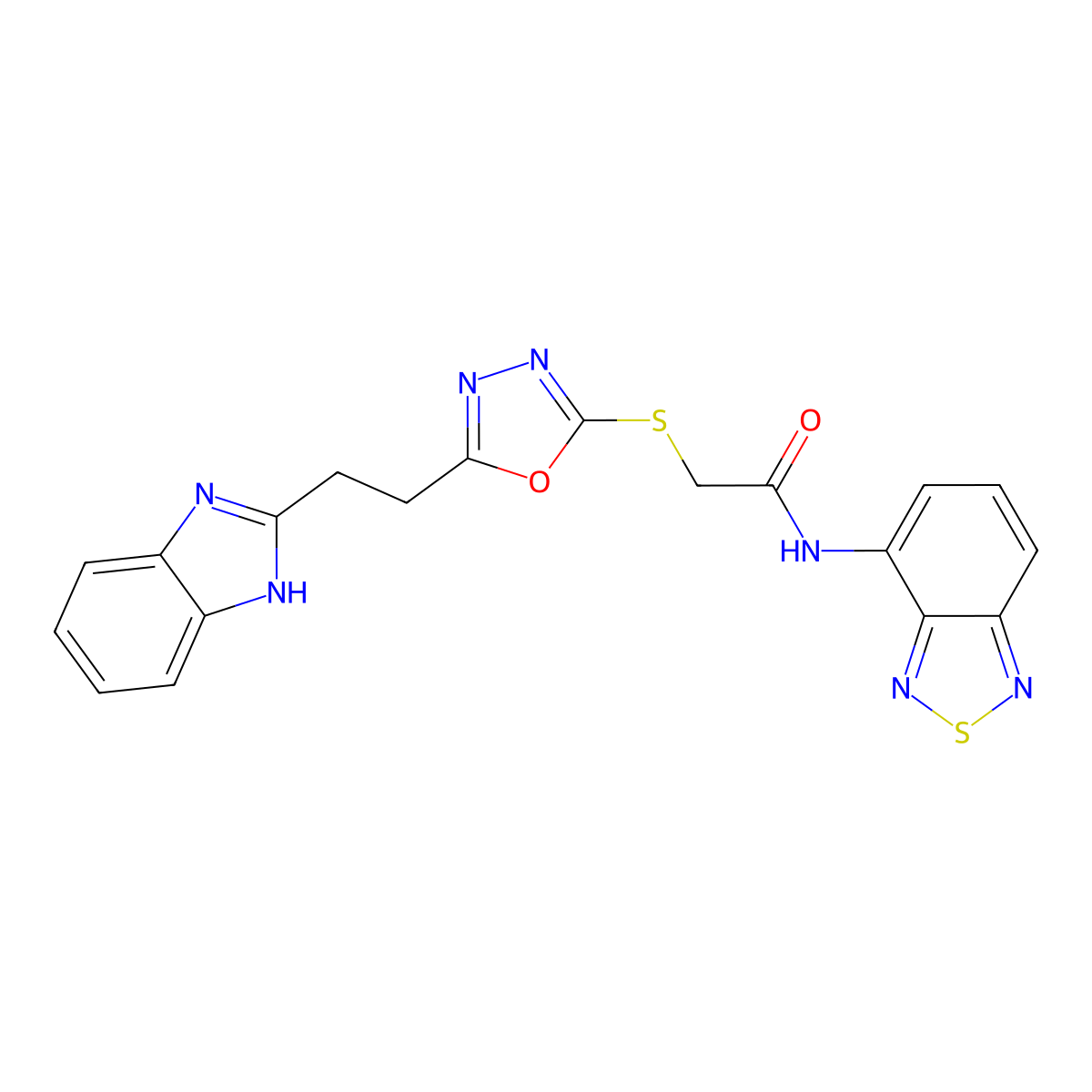 2-((5-(2-(1H-benzo[d]imidazol-2-yl)ethyl)-1,3,4-oxadiazol-2-yl)thio)-N-(benzo[c][1,2,5]thiadiazol-4-yl)acetamide molecular structure, CAS 1226441-96-8