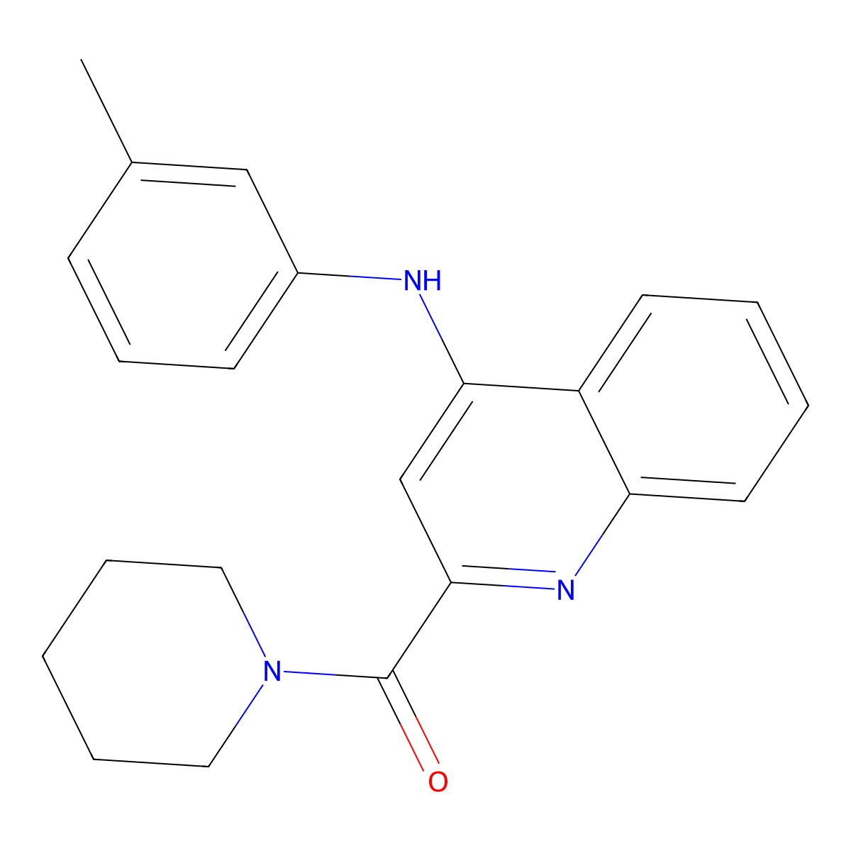 Piperidin-1-yl(4-(m-tolylamino)quinolin-2-yl)methanone molecular structure, CAS 1226442-02-9