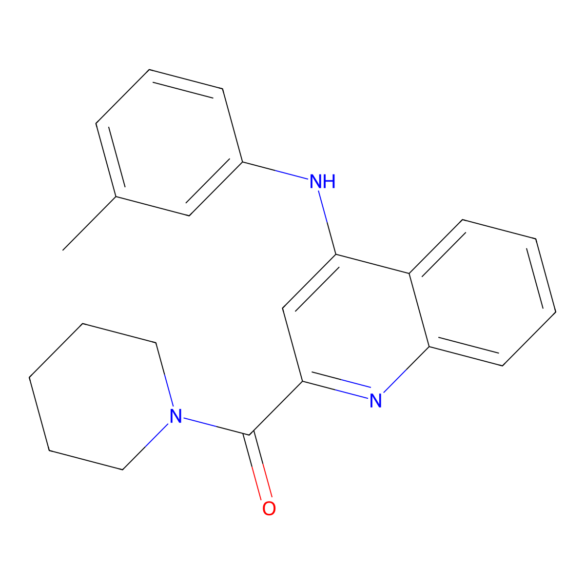 Piperidin-1-yl(4-(m-tolylamino)quinolin-2-yl)methanone molecular structure, CAS 1226442-02-9