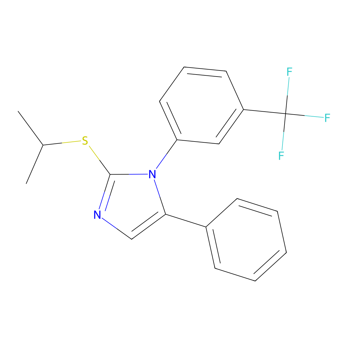 2-(isopropylthio)-5-phenyl-1-(3-(trifluoromethyl)phenyl)-1H-imidazole molecular structure, CAS 1226442-06-3
