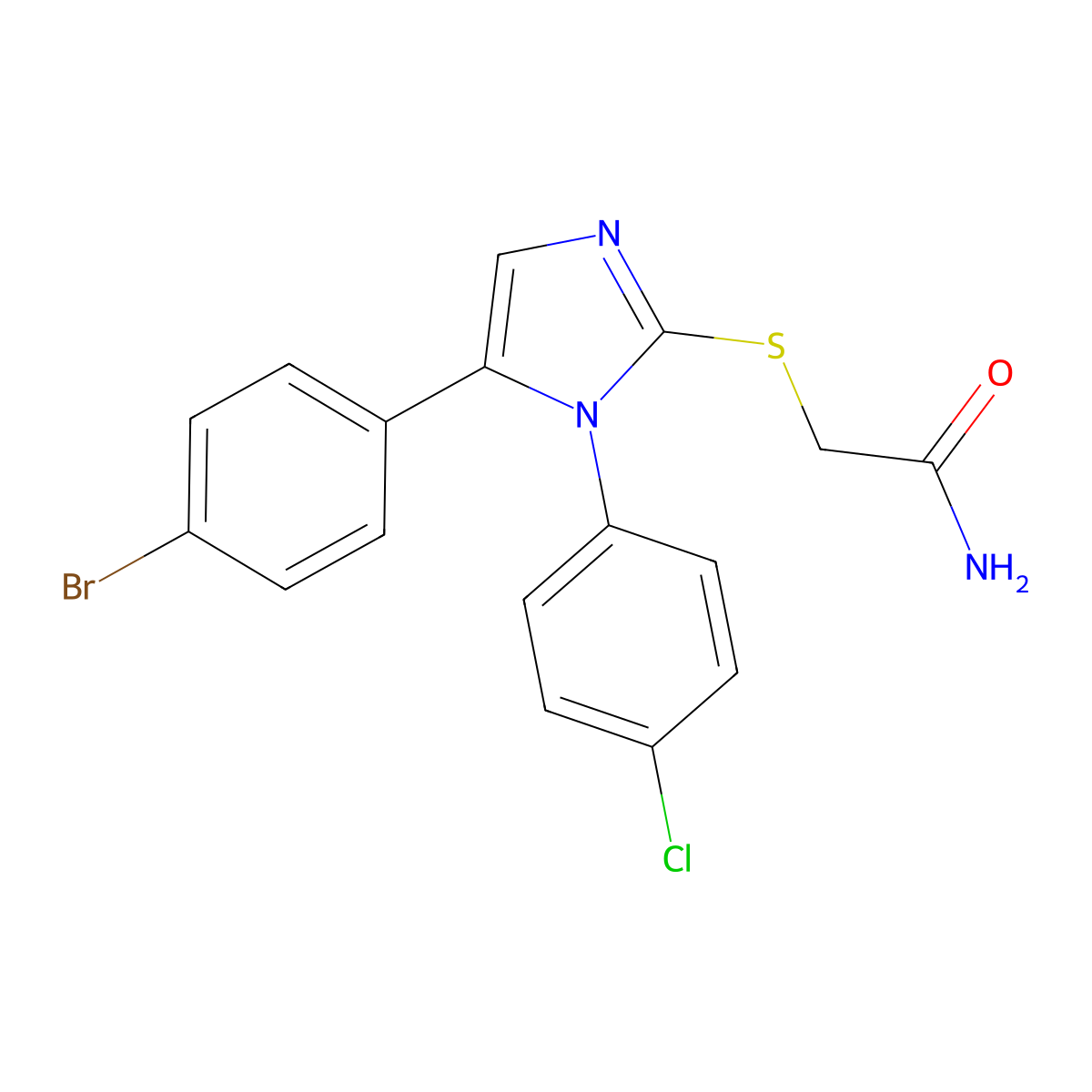 2-((5-(4-bromophenyl)-1-(4-chlorophenyl)-1H-imidazol-2-yl)thio)acetamide molecular structure, CAS 1226442-07-4