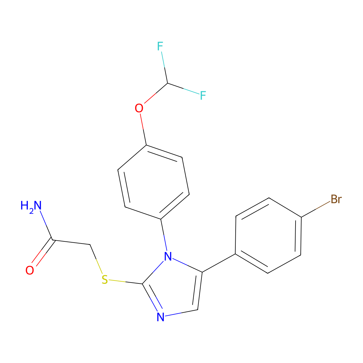 2-((5-(4-bromophenyl)-1-(4-(difluoromethoxy)phenyl)-1H-imidazol-2-yl)thio)acetamide molecular structure, CAS 1226442-10-9