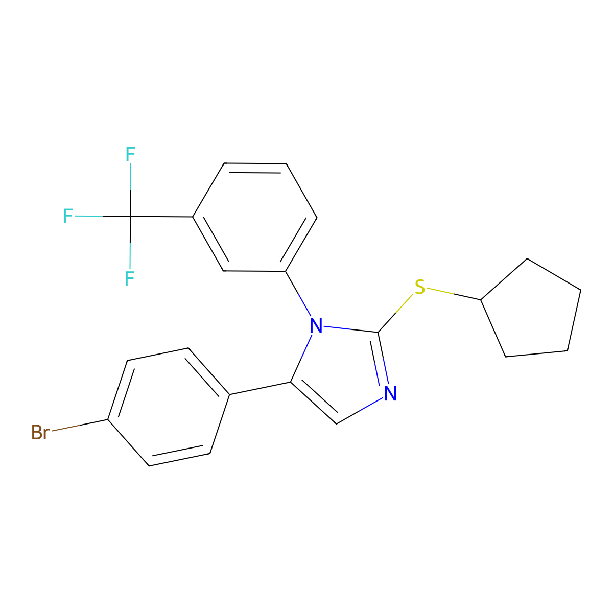 5-(4-bromophenyl)-2-(cyclopentylthio)-1-(3-(trifluoromethyl)phenyl)-1H-imidazole molecular structure, CAS 1226442-16-5