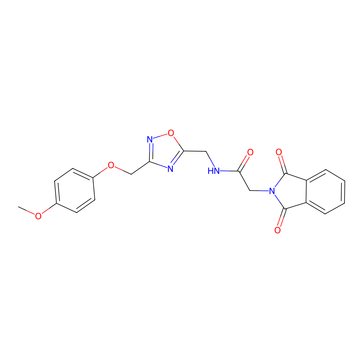 2-(1,3-dioxoisoindolin-2-yl)-N-((3-((4-methoxyphenoxy)methyl)-1,2,4-oxadiazol-5-yl)methyl)acetamide molecular structure, CAS 1226442-21-2