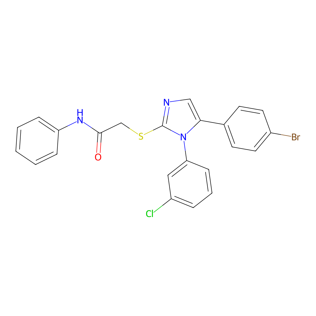 2-((5-(4-bromophenyl)-1-(3-chlorophenyl)-1H-imidazol-2-yl)thio)-N-phenylacetamide molecular structure, CAS 1226442-24-5
