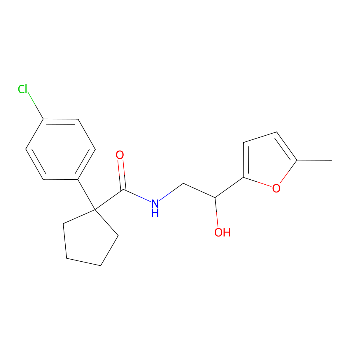 1-(4-chlorophenyl)-N-(2-hydroxy-2-(5-methylfuran-2-yl)ethyl)cyclopentanecarboxamide molecular structure, CAS 1226442-25-6