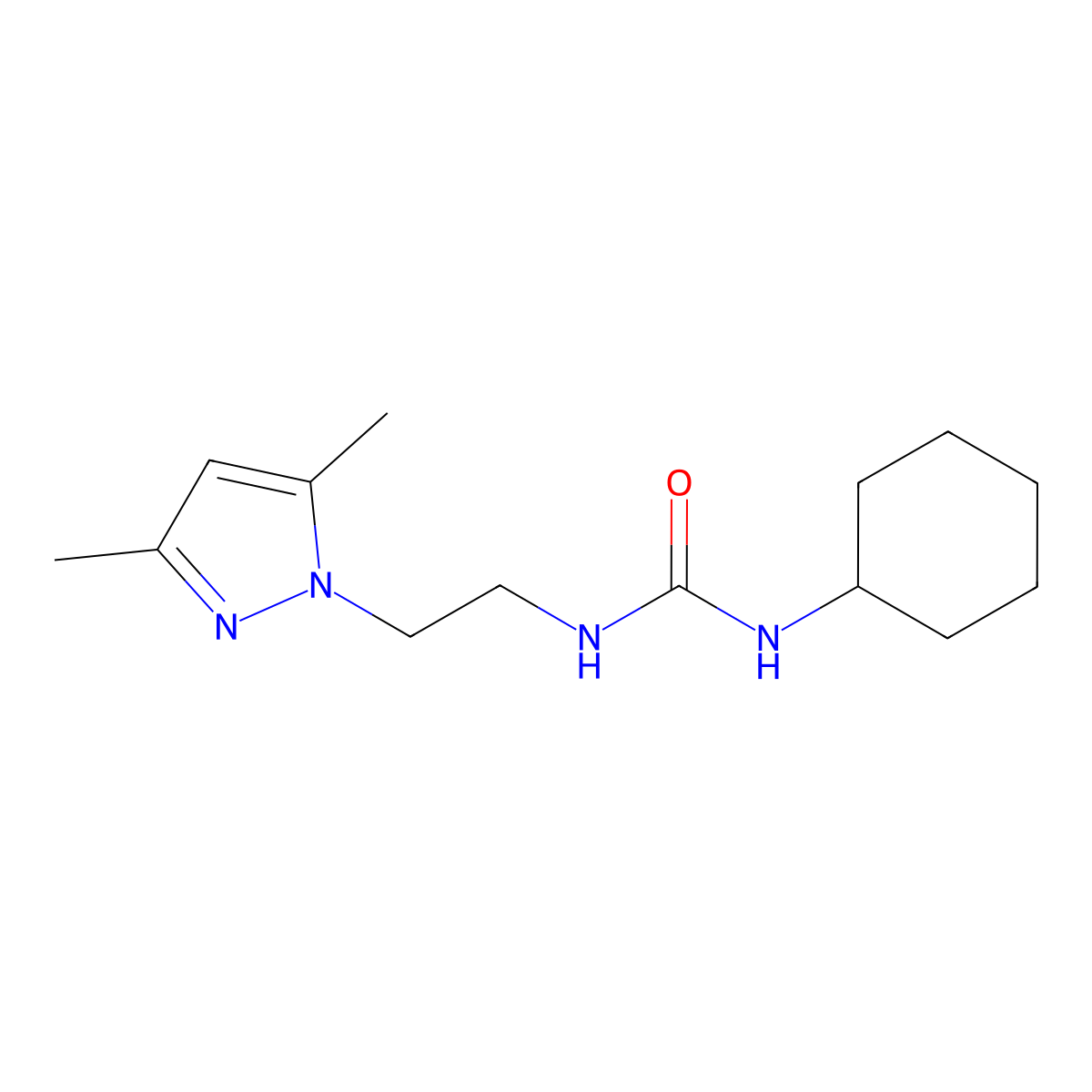 1-cyclohexyl-3-(2-(3,5-dimethyl-1H-pyrazol-1-yl)ethyl)urea molecular structure, CAS 1226442-28-9