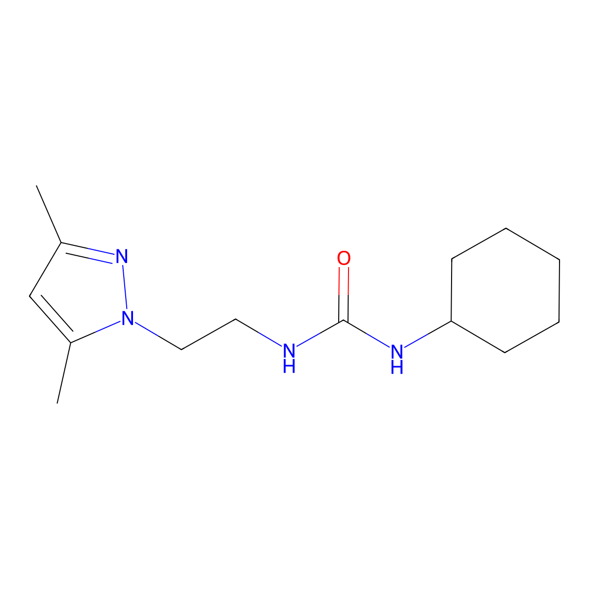 1-cyclohexyl-3-(2-(3,5-dimethyl-1H-pyrazol-1-yl)ethyl)urea molecular structure, CAS 1226442-28-9