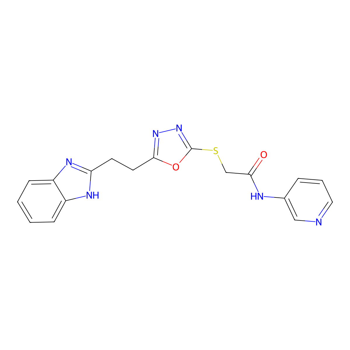 2-((5-(2-(1H-benzo[d]imidazol-2-yl)ethyl)-1,3,4-oxadiazol-2-yl)thio)-N-(pyridin-3-yl)acetamide molecular structure, CAS 1226442-29-0