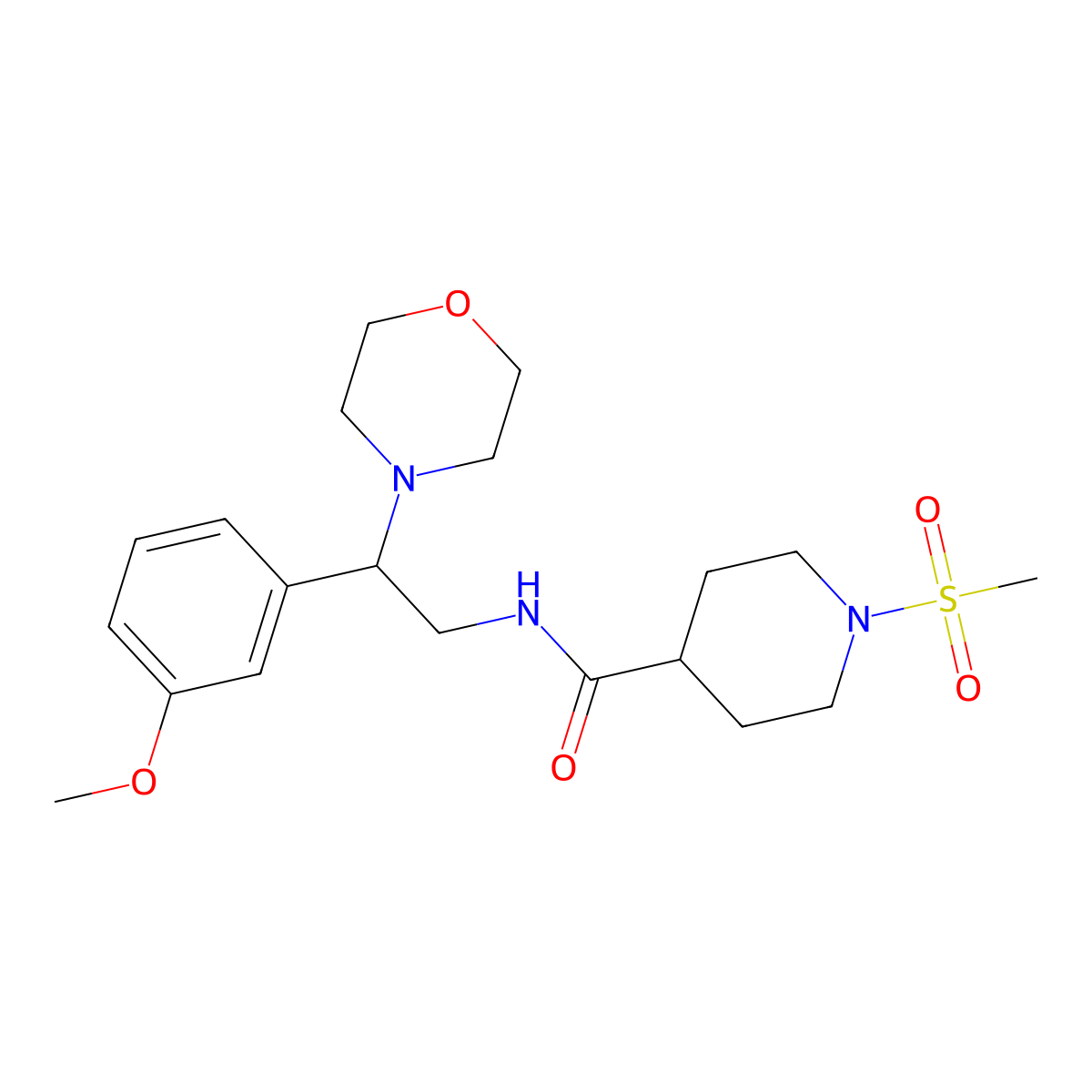 N-(2-(3-methoxyphenyl)-2-morpholinoethyl)-1-(methylsulfonyl)piperidine-4-carboxamide molecular structure, CAS 1226442-32-5
