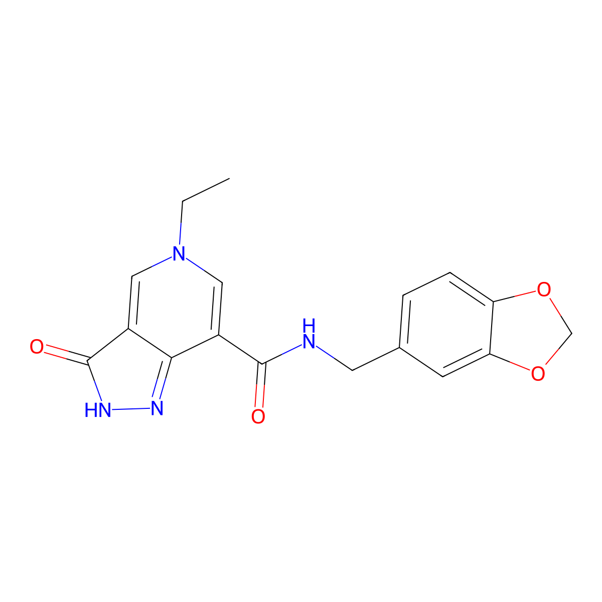 N-(benzo[d][1,3]dioxol-5-ylmethyl)-5-ethyl-3-oxo-3,5-dihydro-2H-pyrazolo[4,3-c]pyridine-7-carboxamide molecular structure, CAS 1226442-38-1