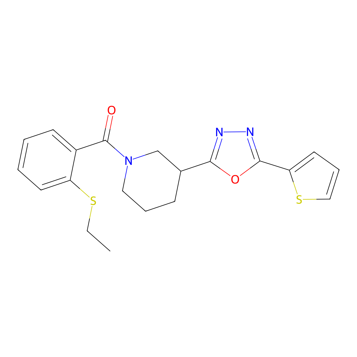 1-[2-(Ethylsulfanyl)benzoyl]-3-[5-(thiophen-2-yl)-1,3,4-oxadiazol-2-yl]piperidine molecular structure, CAS 1226442-39-2