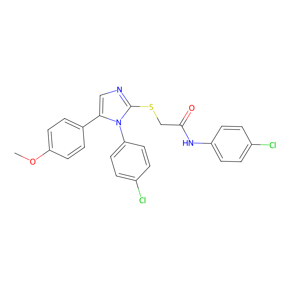N-(4-chlorophenyl)-2-((1-(4-chlorophenyl)-5-(4-methoxyphenyl)-1H-imidazol-2-yl)thio)acetamide molecular structure, CAS 1226442-43-8
