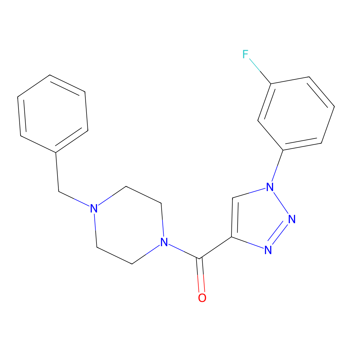 (4-benzylpiperazin-1-yl)(1-(3-fluorophenyl)-1H-1,2,3-triazol-4-yl)methanone molecular structure, CAS 1226442-44-9