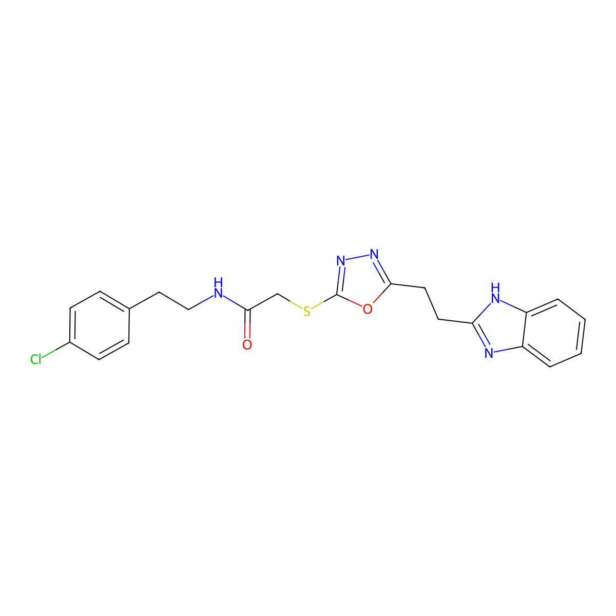 2-({5-[2-(1H-1,3-Benzodiazol-2-YL)ethyl]-1,3,4-oxadiazol-2-YL}sulfanyl)-N-[2-(4-chlorophenyl)ethyl]acetamide molecular structure, CAS 1226442-51-8