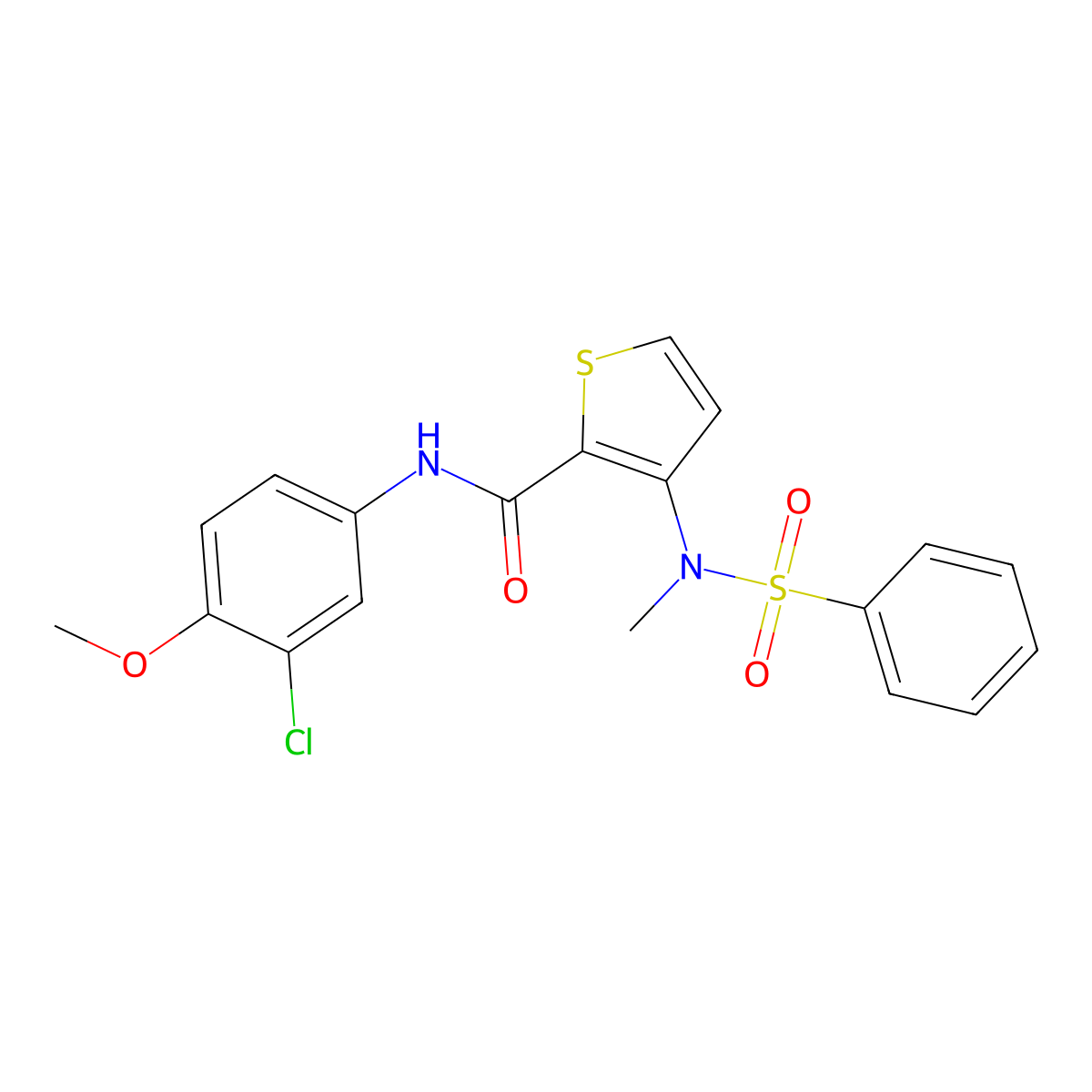 N-(3-chloro-4-methoxyphenyl)-3-(N-methylphenylsulfonamido)thiophene-2-carboxamide molecular structure, CAS 1226442-54-1