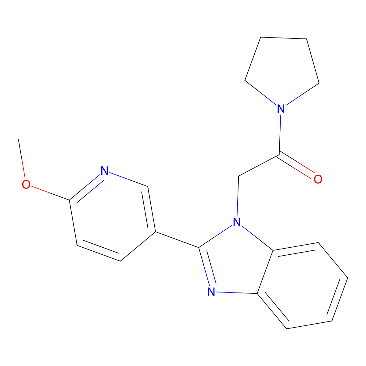 2-(2-(6-methoxypyridin-3-yl)-1H-benzo[d]imidazol-1-yl)-1-(pyrrolidin-1-yl)ethanone molecular structure, CAS 1226442-57-4
