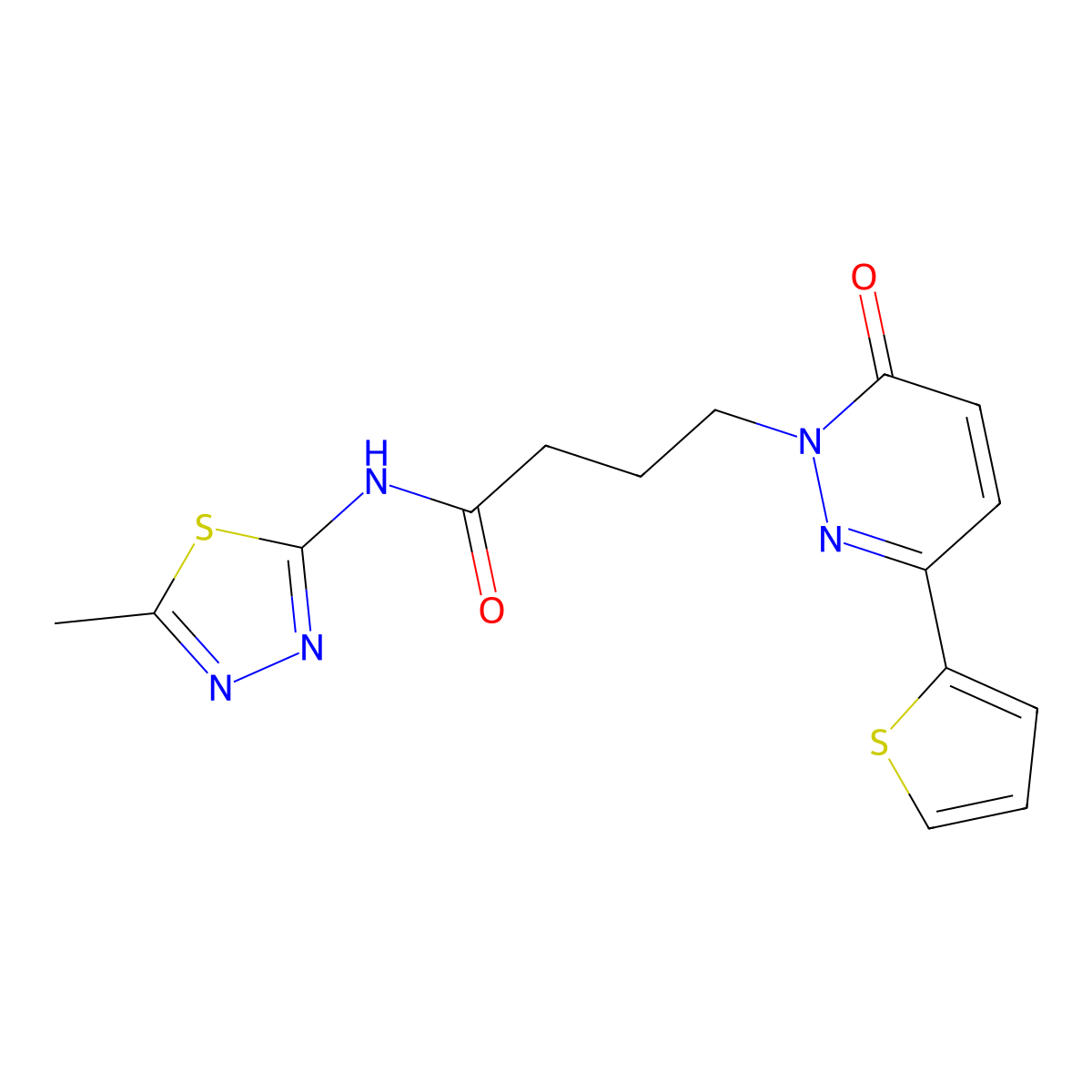 N-(5-methyl-1,3,4-thiadiazol-2-yl)-4-(6-oxo-3-(thiophen-2-yl)pyridazin-1(6H)-yl)butanamide molecular structure, CAS 1226442-58-5