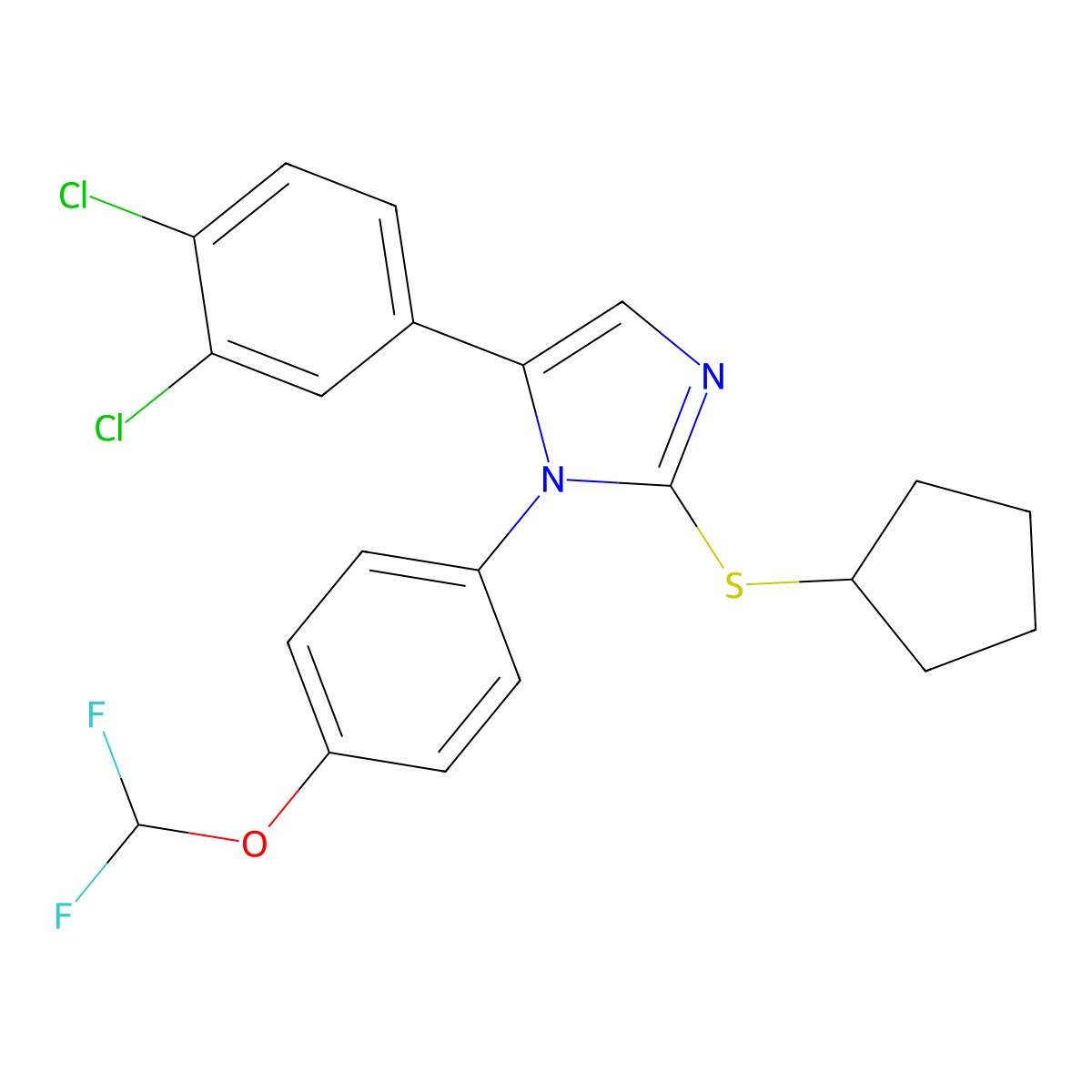 2-(cyclopentylthio)-5-(3,4-dichlorophenyl)-1-(4-(difluoromethoxy)phenyl)-1H-imidazole molecular structure, CAS 1226442-60-9