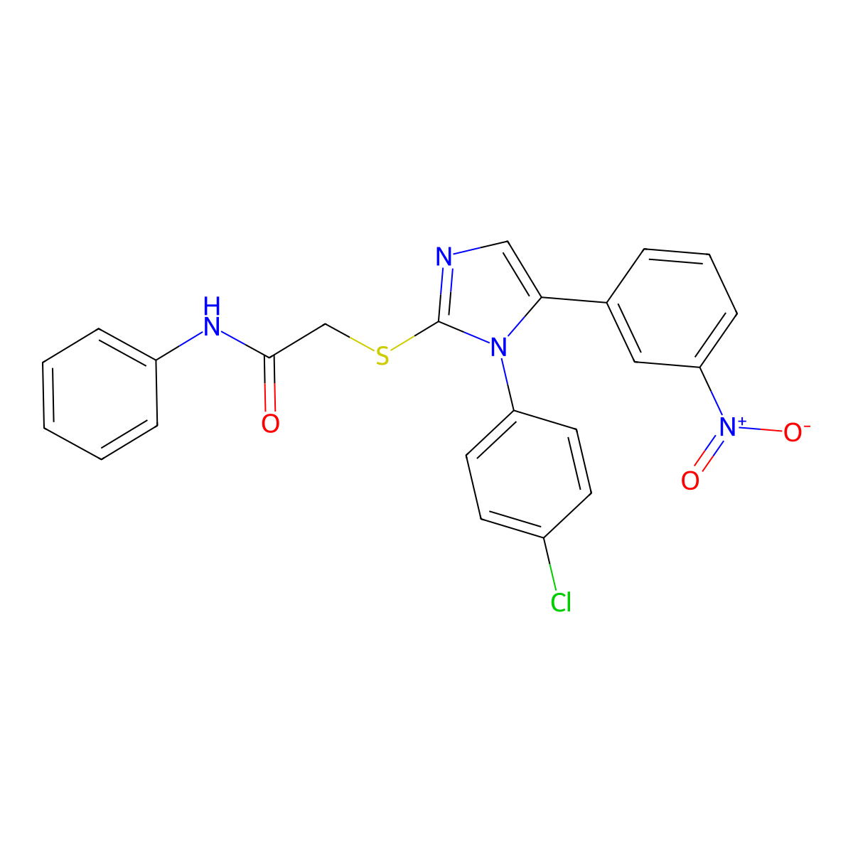 2-((1-(4-chlorophenyl)-5-(3-nitrophenyl)-1H-imidazol-2-yl)thio)-N-phenylacetamide molecular structure, CAS 1226442-65-4