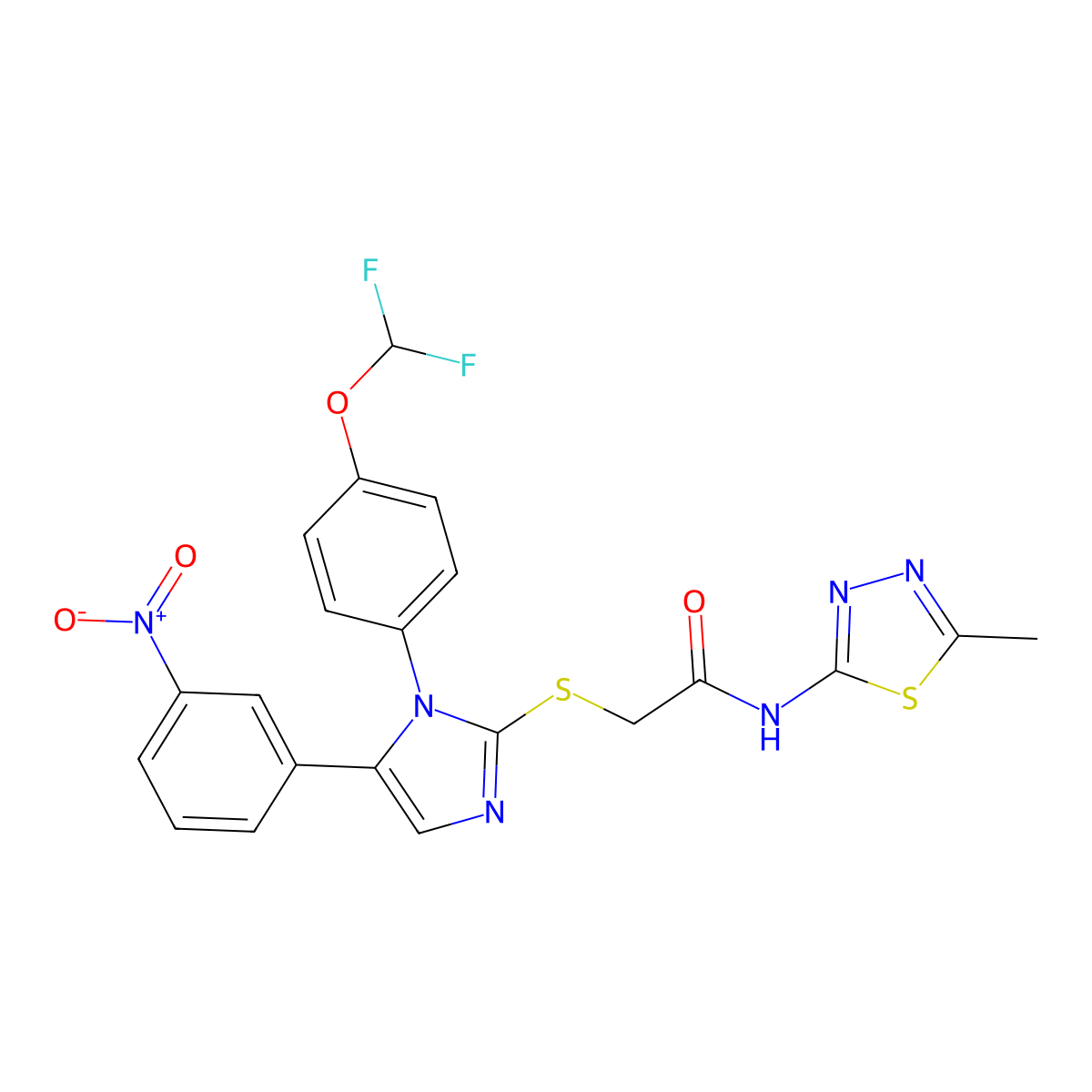 2-({1-[4-(difluoromethoxy)phenyl]-5-(3-nitrophenyl)-1H-imidazol-2-yl}sulfanyl)-N-(5-methyl-1,3,4-thiadiazol-2-yl)acetamide molecular structure, CAS 1226442-66-5