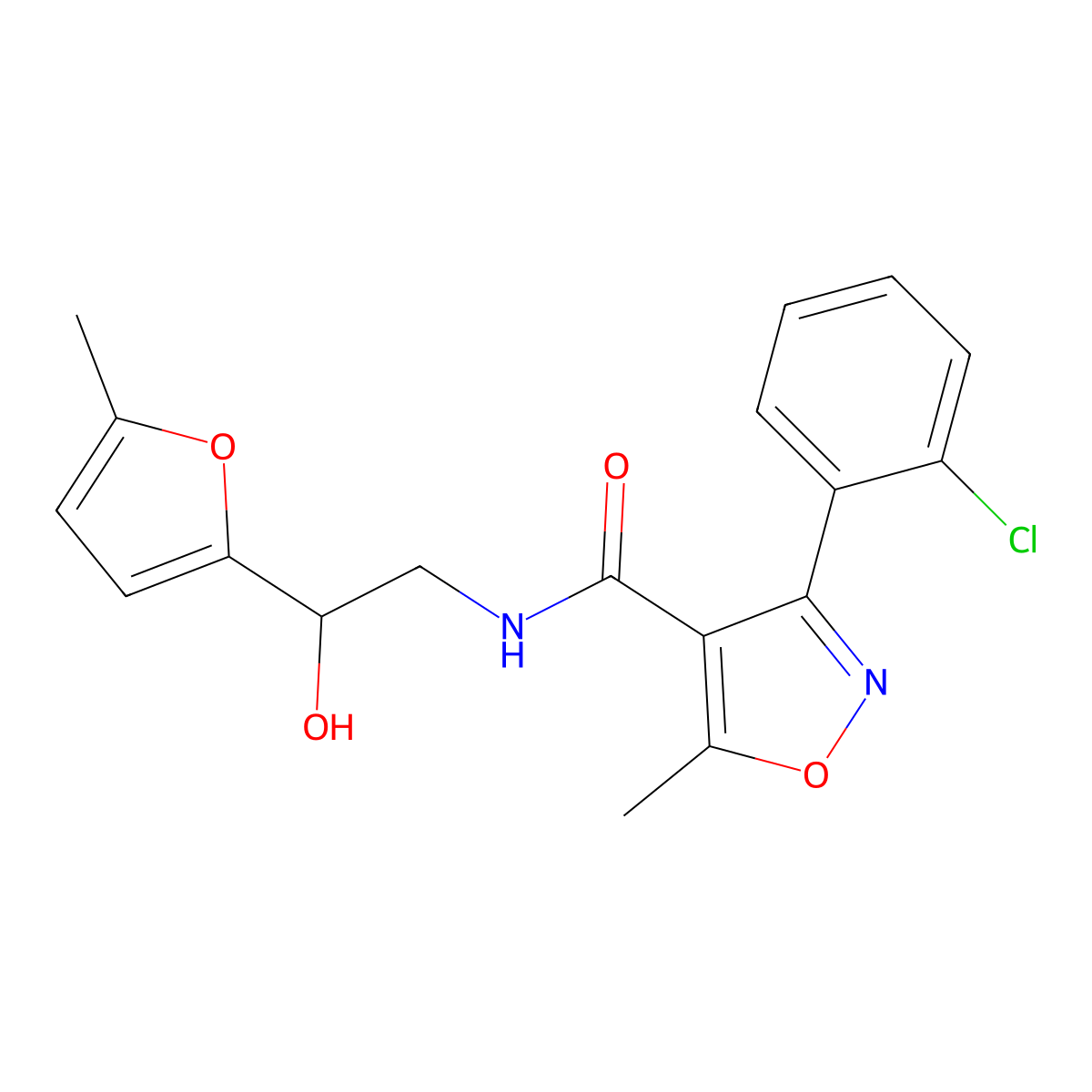 3-(2-chlorophenyl)-N-(2-hydroxy-2-(5-methylfuran-2-yl)ethyl)-5-methylisoxazole-4-carboxamide molecular structure, CAS 1226442-67-6