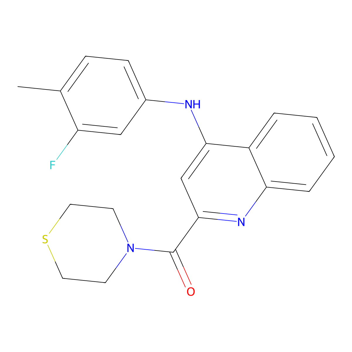 (4-((3-Fluoro-4-methylphenyl)amino)quinolin-2-yl)(thiomorpholino)methanone molecular structure, CAS 1226442-73-4