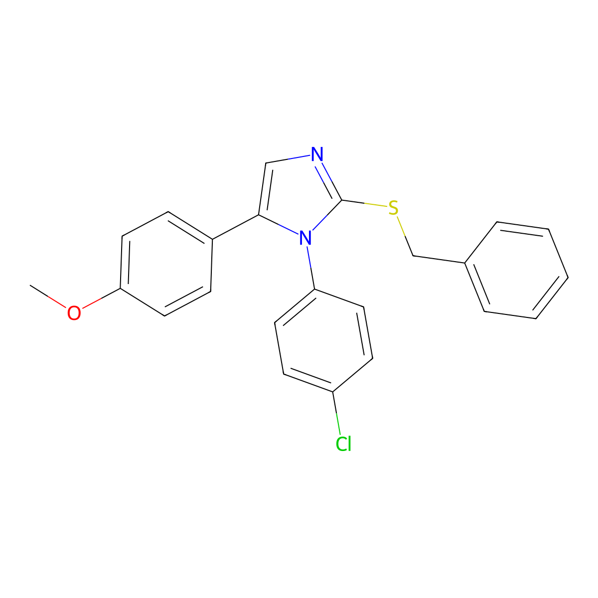 2-(benzylthio)-1-(4-chlorophenyl)-5-(4-methoxyphenyl)-1H-imidazole molecular structure, CAS 1226442-75-6