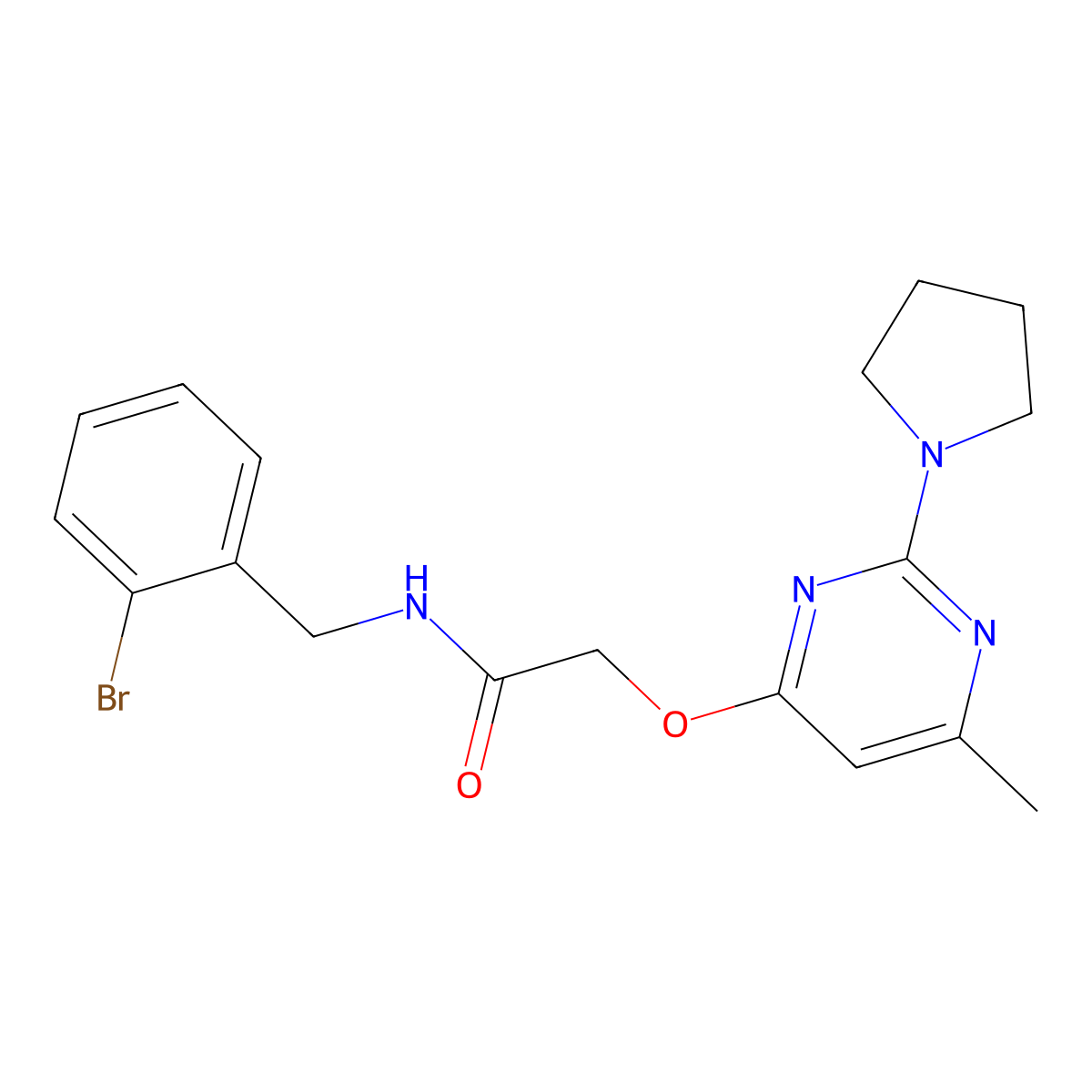 N-[(2-Bromophenyl)methyl]-2-{[6-methyl-2-(pyrrolidin-1-YL)pyrimidin-4-YL]oxy}acetamide molecular structure, CAS 1226442-84-7