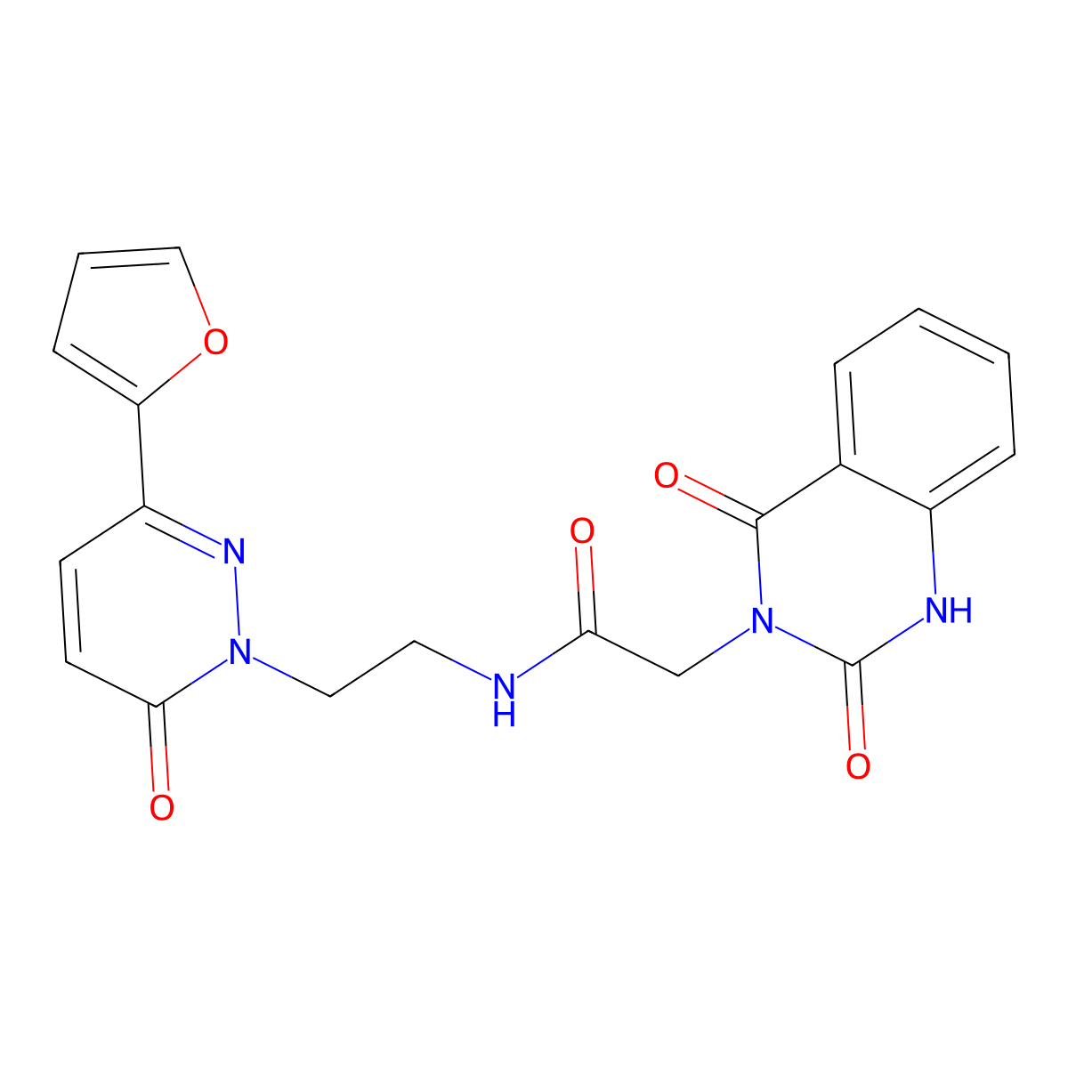 2-(2,4-dioxo-1,2-dihydroquinazolin-3(4H)-yl)-N-(2-(3-(furan-2-yl)-6-oxopyridazin-1(6H)-yl)ethyl)acetamide molecular structure, CAS 1226442-85-8