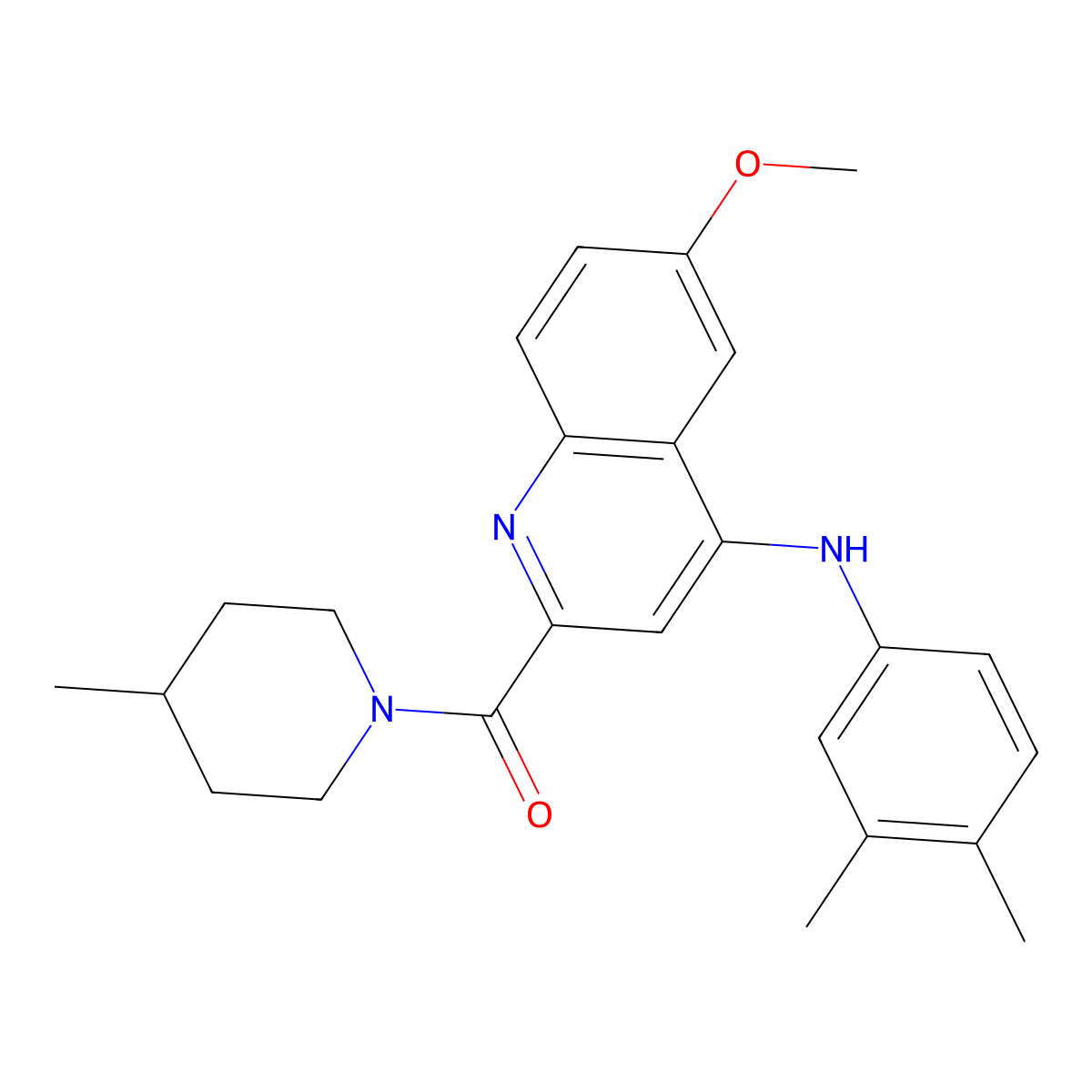 N-(3,4-dimethylphenyl)-6-methoxy-2-(4-methylpiperidine-1-carbonyl)quinolin-4-amine molecular structure, CAS 1226442-86-9