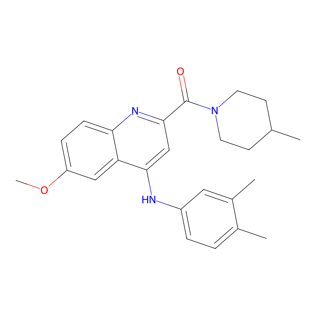 N-(3,4-dimethylphenyl)-6-methoxy-2-(4-methylpiperidine-1-carbonyl)quinolin-4-amine molecular structure, CAS 1226442-86-9
