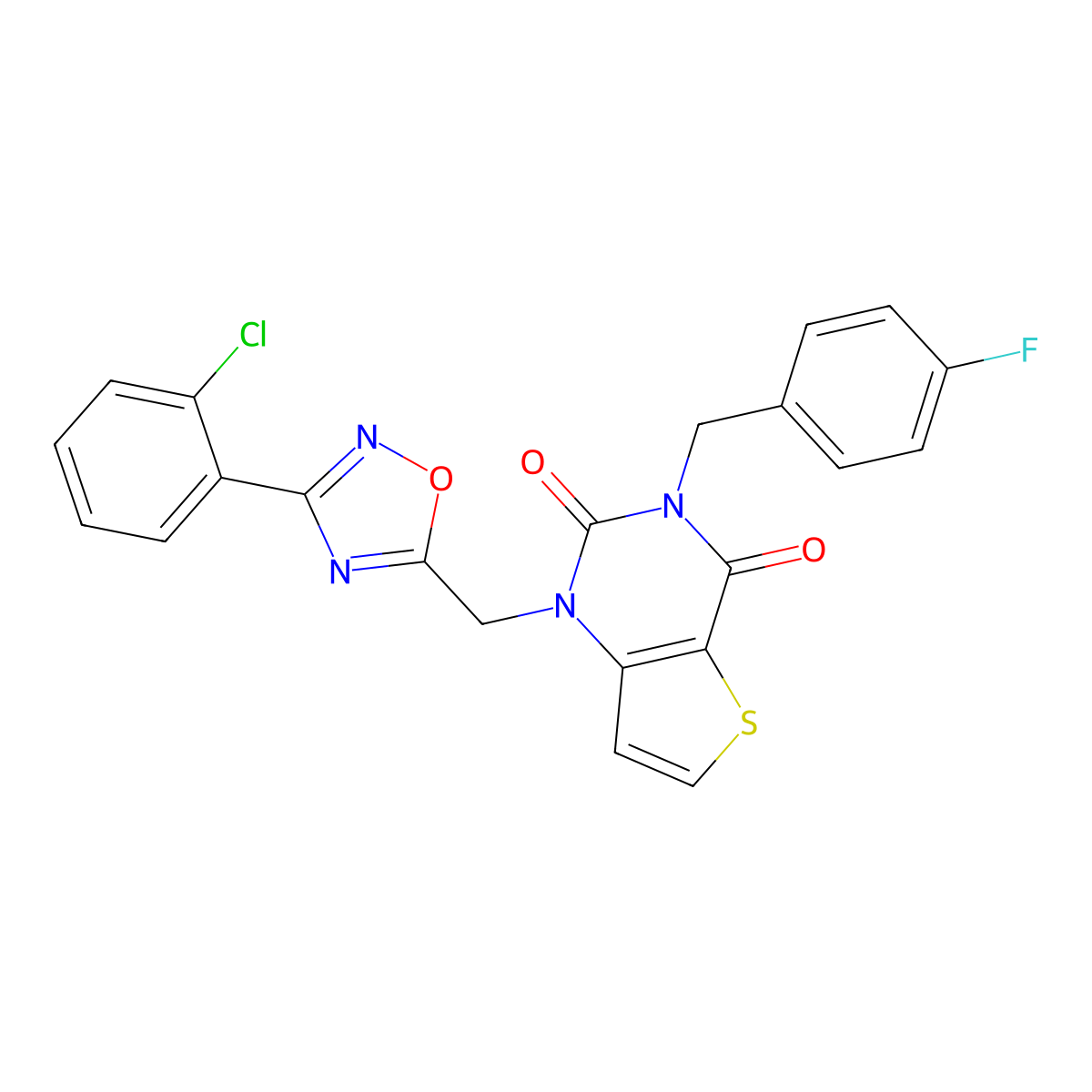 1-{[3-(2-chlorophenyl)-1,2,4-oxadiazol-5-yl]methyl}-3-[(4-fluorophenyl)methyl]-1H,2H,3H,4H-thieno[3,2-d]pyrimidine-2,4-dione molecular structure, CAS 1226442-88-1
