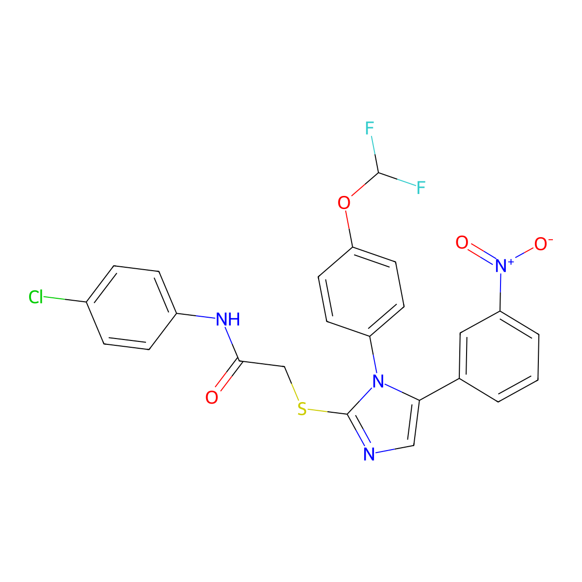 N-(4-chlorophenyl)-2-((1-(4-(difluoromethoxy)phenyl)-5-(3-nitrophenyl)-1H-imidazol-2-yl)thio)acetamide molecular structure, CAS 1226442-89-2