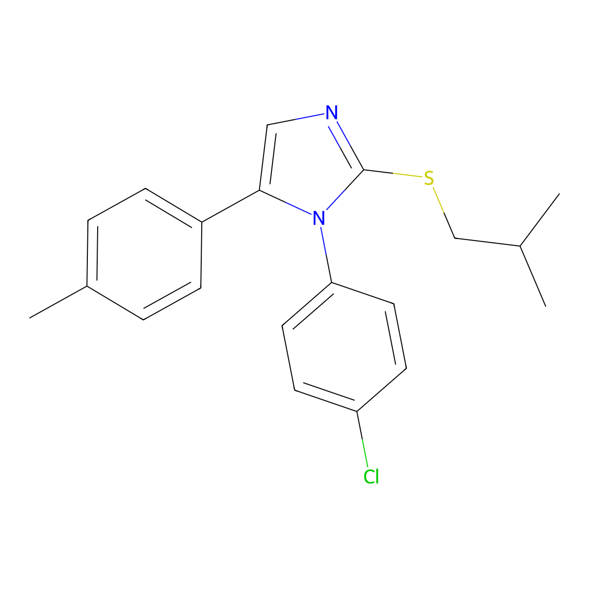 1-(4-chlorophenyl)-2-(isobutylthio)-5-(p-tolyl)-1H-imidazole molecular structure, CAS 1226442-93-8