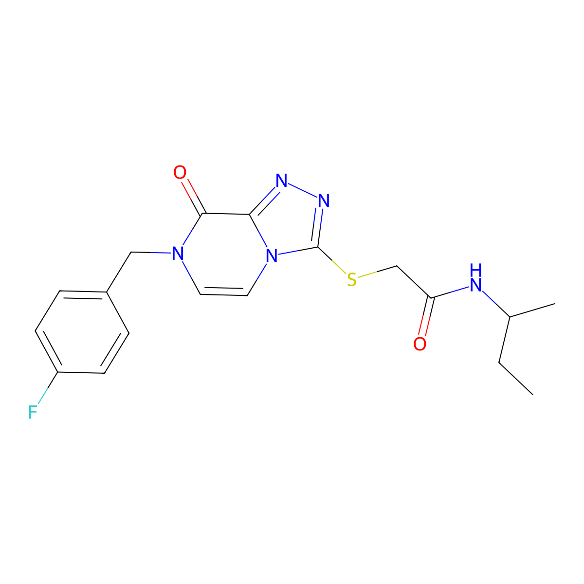 N-(sec-butyl)-2-((7-(4-fluorobenzyl)-8-oxo-7,8-dihydro-[1,2,4]triazolo[4,3-a]pyrazin-3-yl)thio)acetamide molecular structure, CAS 1226442-96-1