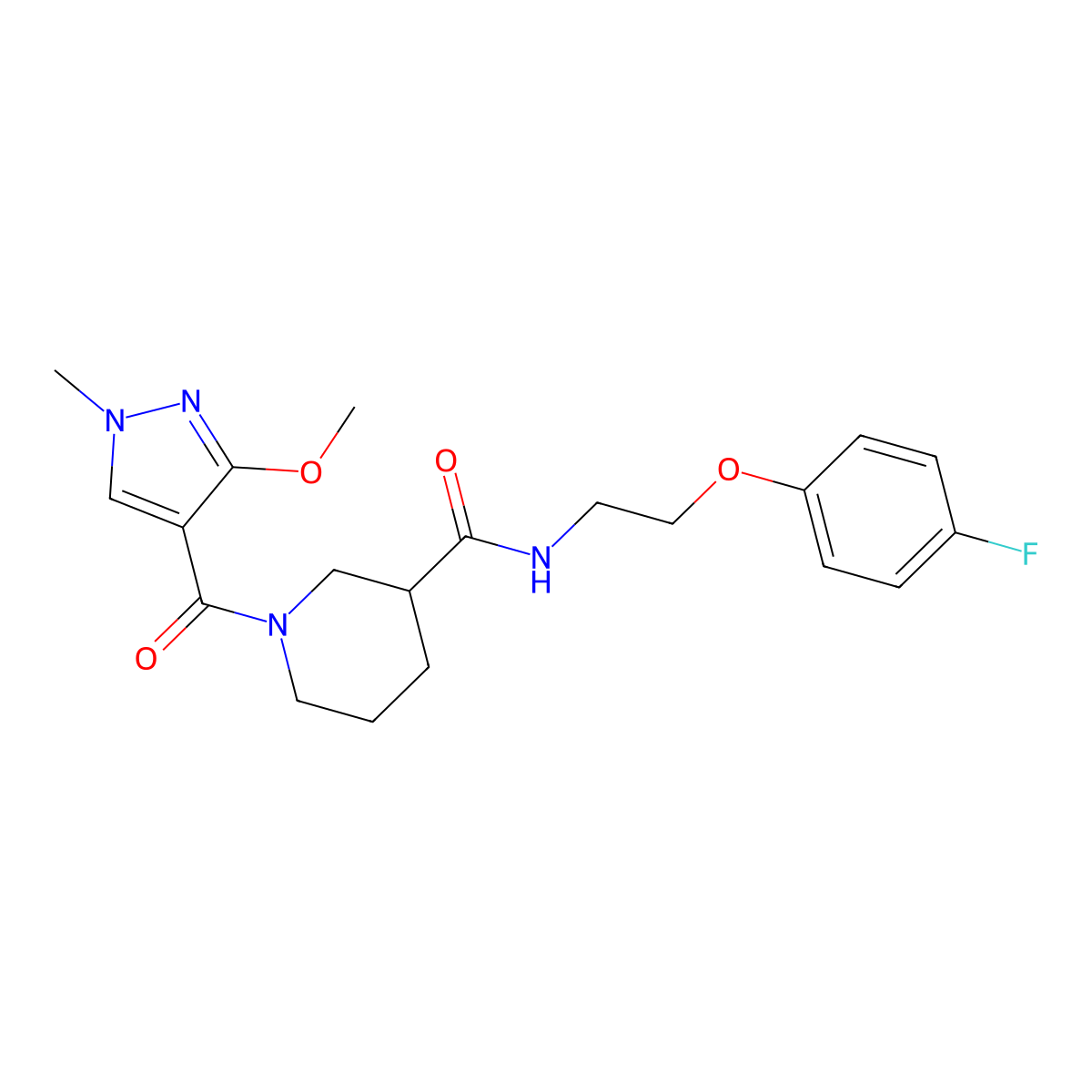 N-[2-(4-fluorophenoxy)ethyl]-1-(3-methoxy-1-methyl-1H-pyrazole-4-carbonyl)piperidine-3-carboxamide molecular structure, CAS 1226443-00-0