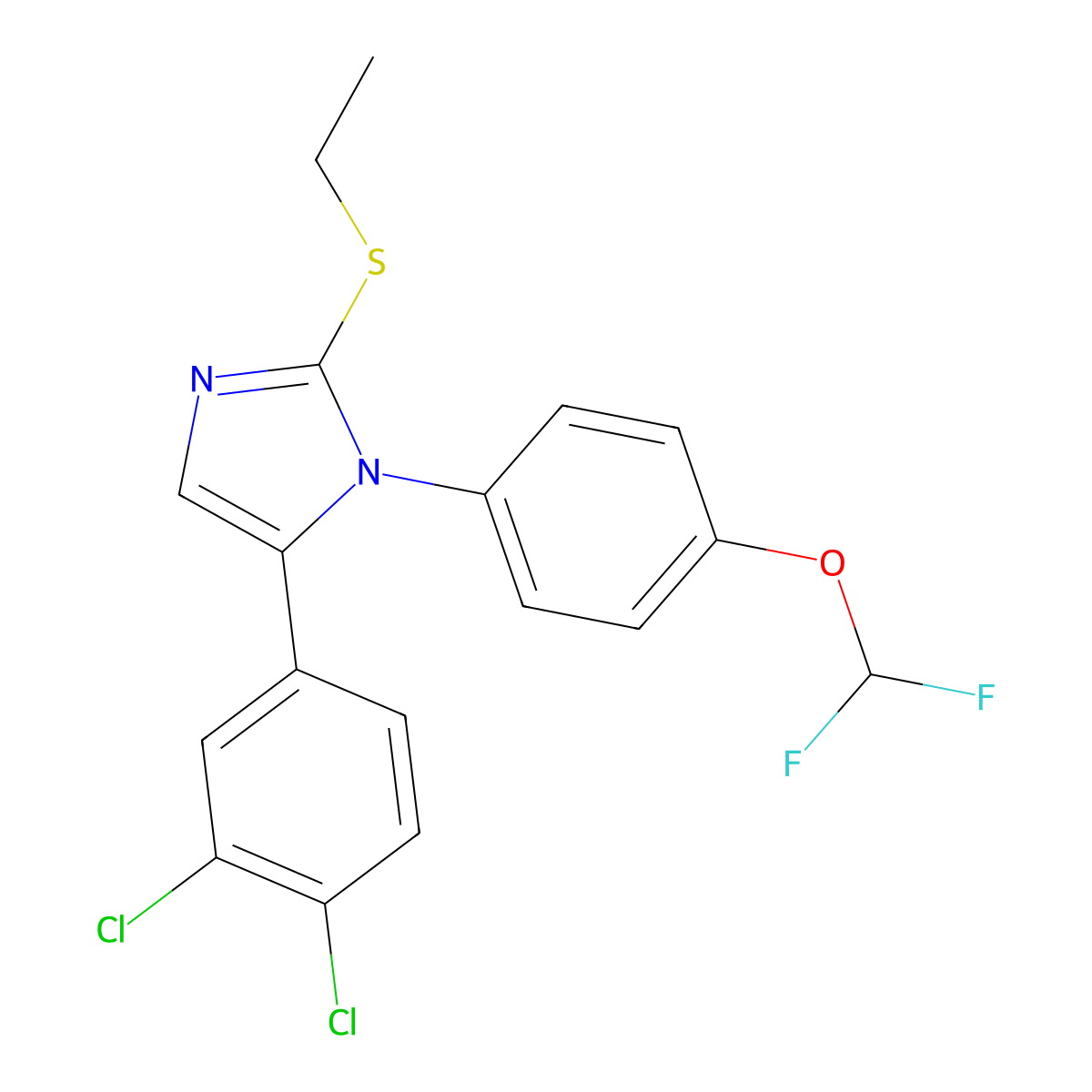 5-(3,4-dichlorophenyl)-1-(4-(difluoromethoxy)phenyl)-2-(ethylthio)-1H-imidazole molecular structure, CAS 1226443-03-3