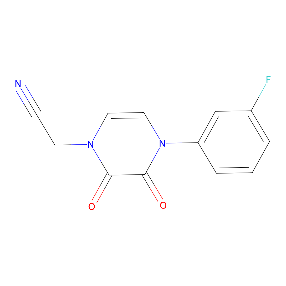 2-(4-(3-fluorophenyl)-2,3-dioxo-3,4-dihydropyrazin-1(2H)-yl)acetonitrile molecular structure, CAS 1226443-09-9