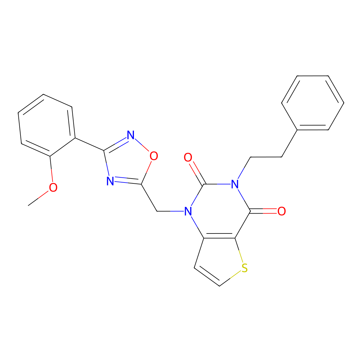 1-{[3-(2-methoxyphenyl)-1,2,4-oxadiazol-5-yl]methyl}-3-(2-phenylethyl)-1H,2H,3H,4H-thieno[3,2-d]pyrimidine-2,4-dione molecular structure, CAS 1226443-14-6