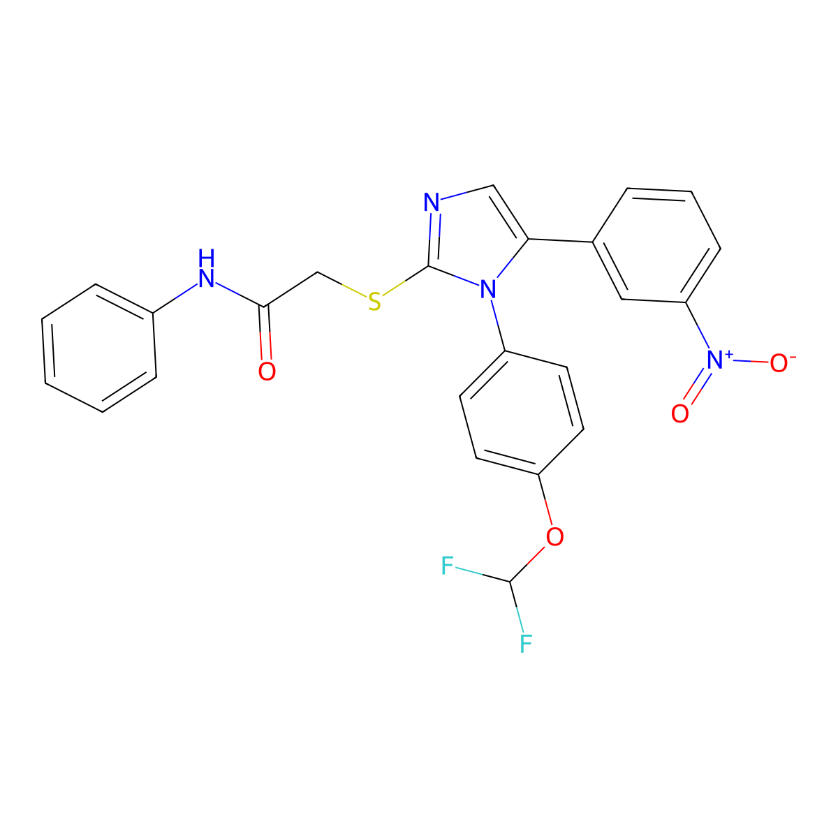 2-((1-(4-(difluoromethoxy)phenyl)-5-(3-nitrophenyl)-1H-imidazol-2-yl)thio)-N-phenylacetamide molecular structure, CAS 1226443-15-7
