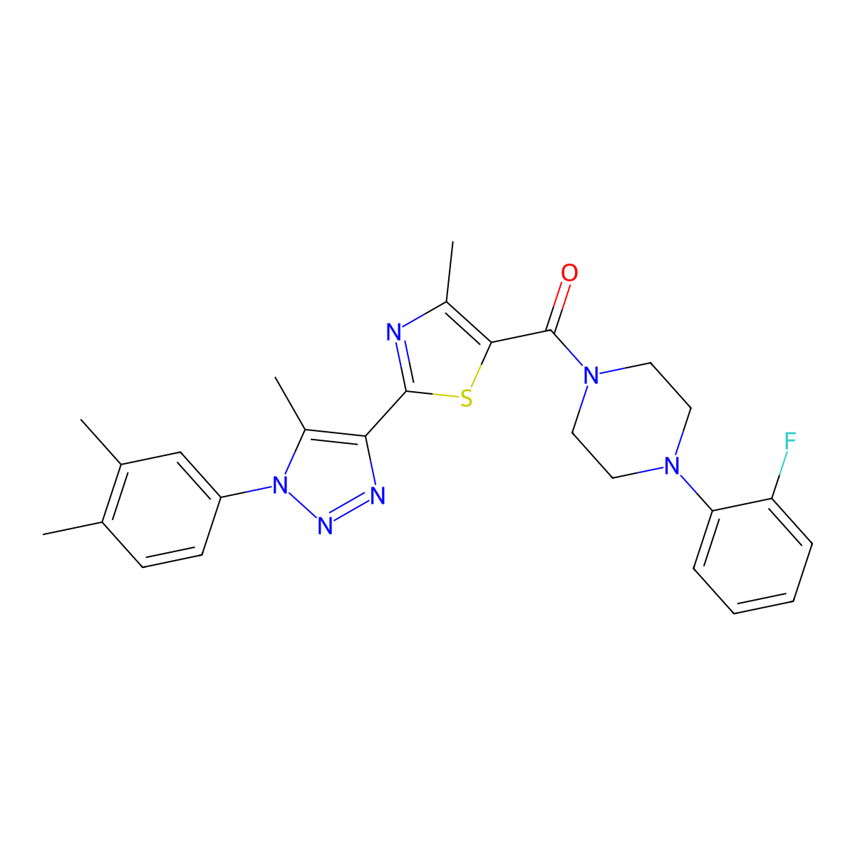 (2-(1-(3,4-dimethylphenyl)-5-methyl-1H-1,2,3-triazol-4-yl)-4-methylthiazol-5-yl)(4-(2-fluorophenyl)piperazin-1-yl)methanone molecular structure, CAS 1226443-16-8