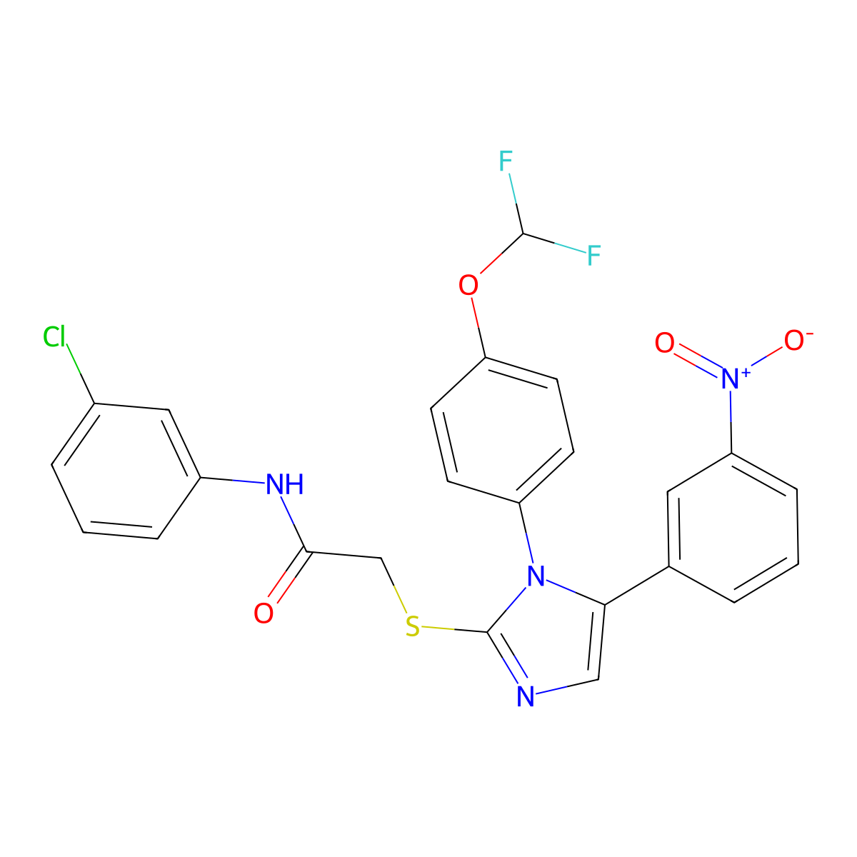 N-(3-chlorophenyl)-2-({1-[4-(difluoromethoxy)phenyl]-5-(3-nitrophenyl)-1H-imidazol-2-yl}sulfanyl)acetamide molecular structure, CAS 1226443-19-1