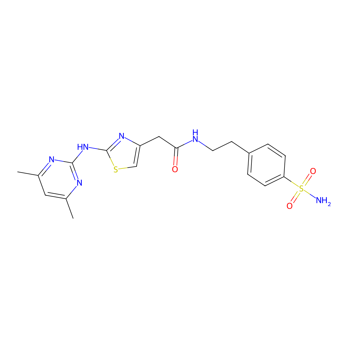 2-(2-((4,6-dimethylpyrimidin-2-yl)amino)thiazol-4-yl)-N-(4-sulfamoylphenethyl)acetamide molecular structure, CAS 1226443-24-8